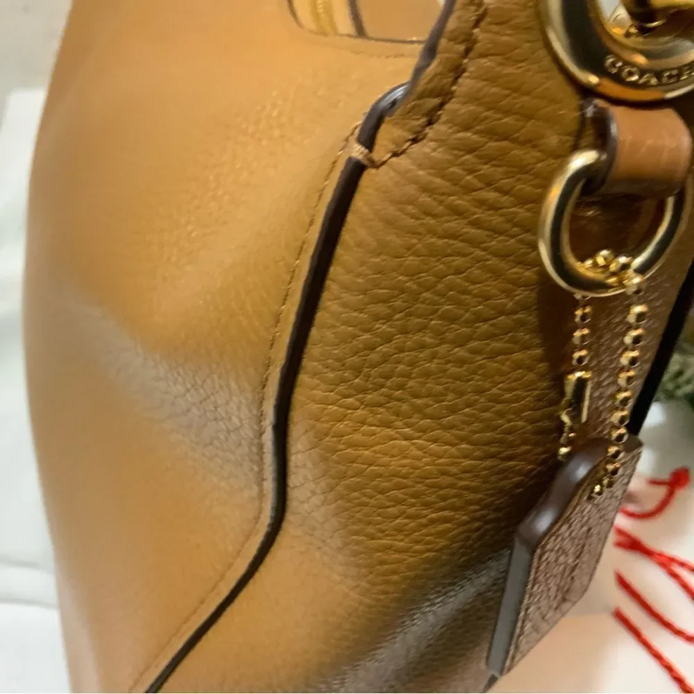 COACH F76695 JES HOBO brown Refined Pebble Leather Womens/Shoulder Handbag